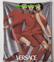 Versace Red Grey Couture Group Fashion Print Flannel Sofa Throw Blanket IMG_1736